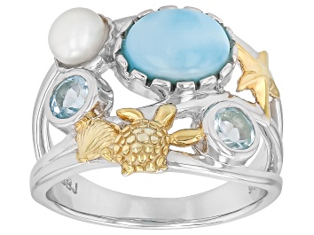 Picture of Blue Larimar Rhodium Over Sterling Silver Two-Tone Ring 0.51ctw