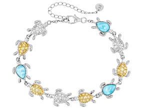 Blue Larimar Rhodium Over Sterling Silver Two-Tone Bracelet 9x6mm
