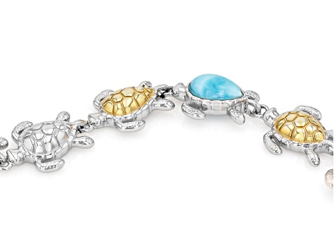 Blue Larimar Rhodium Over Sterling Silver Two-Tone Bracelet 9x6mm