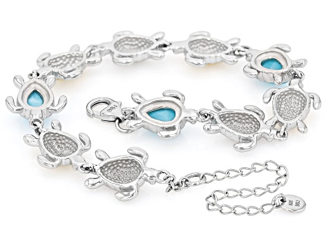 Blue Larimar Rhodium Over Sterling Silver Two-Tone Bracelet 9x6mm