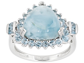 Larimar with Swiss Blue Topaz Rhodium Over Sterling Silver Ring 0.85ctw