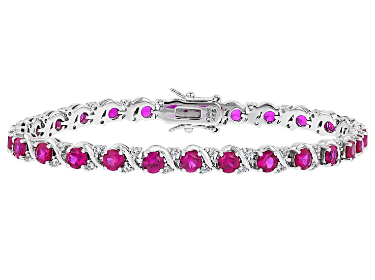 Red Lab Created Ruby Rhodium Over Sterling Silver Bracelet 6.80ctw