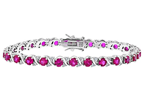 Red Lab Created Ruby Rhodium Over Sterling Silver Bracelet 6.80ctw