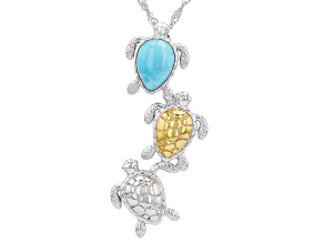 Blue Larimar Rhodium Over Sterling Silver Two-Tone Pendant with Chain