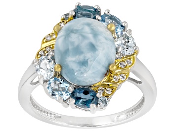 Picture of Larimar with Multi Topaz and Zircon Rhodium and 18K Yellow Gold Over Sterling Silver Ring 1.00ctw