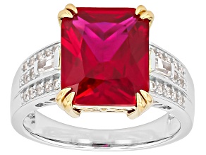 Red Lab Created Ruby Rhodium & 18K Yellow Gold Over Sterling Silver Ring 6.27ctw