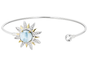 Blue Larimar, Rhodium and 18K Yellow Gold Over Sterling Silver Bangle 1.01ctw