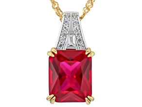 Red Lab Created Ruby Rhodium & 18K Yellow Gold Over Sterling Silver Pendant With Chain 6.12ctw