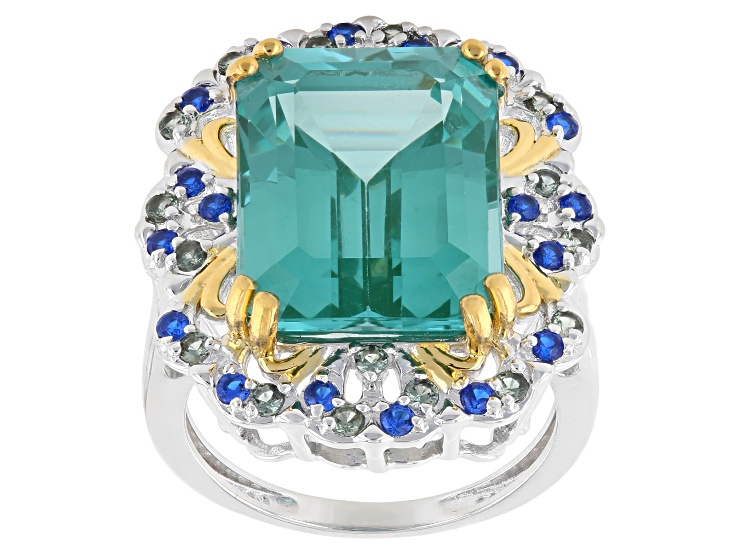 Green Lab Created Spinel Rhodium and 18K Yellow Gold Over Sterling Silver Ring 9.95ctw