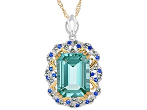 Green Lab Created Spinel Rhodium & 18k Yellow Gold Over Silver Pendant with Chain 9.95ctw