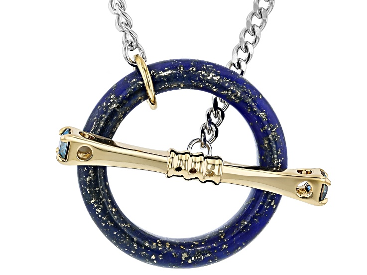 Blue Lapis Lazuli Rhodium & 18K Yellow Gold Over Sterling Silver Necklace 0.39ctw