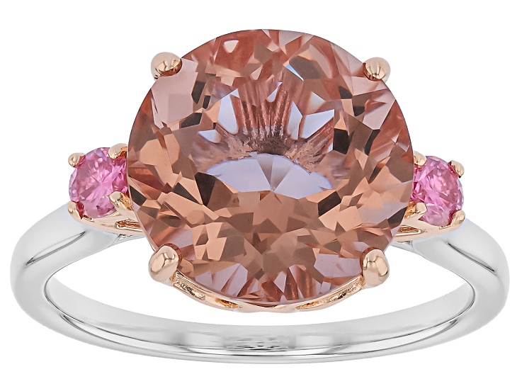 Green Color Change Zandrite Rhodium & 18K Rose Gold Over Sterling Silver Ring 5.44ctw