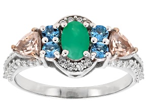 Green Zambian Emerald Rhodium Over Sterling Silver Ring 0.88ctw