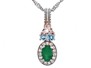 Green Zambian Emerald Rhodium Over Sterling Silver Pendant with Chain 0.75ctw