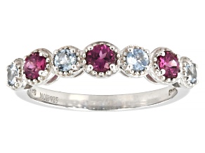 Grape Color Rhodolite Rhodium Over Sterling Silver Ring 0.58ctw
