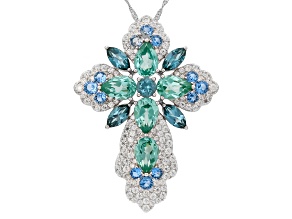 Multi Color Spinel Rhodium Over Sterling Silver Pendant With Chain 11.35ctw