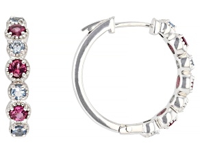 Grape Color Garnet with Blue Ofiki Aquamarine Rhodium Over Sterling Silver Hoop Earrings 1.16ctw