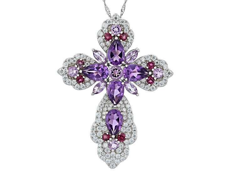 Purple Canela Amethyst Rhodium Over Sterling Silver Pendant With Chain 10.19ctw