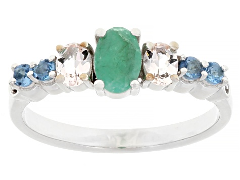 Green Zambian Emerald Rhodium Over Sterling Silver Ring 0.69