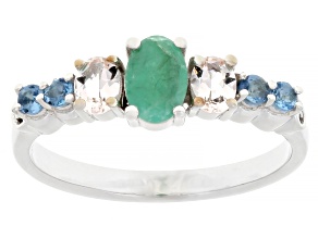 Green Zambian Emerald Rhodium Over Sterling Silver Ring 0.69ctw