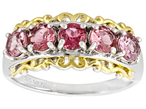 Pink Tourmaline Rhodium and 18K Yellow Gold Over Sterling Silver Ring 1.00ctw