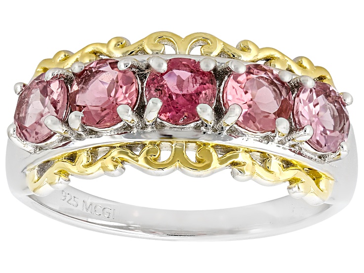 Pink Tourmaline Rhodium and 18K Yellow Gold Over Sterling Silver Ring 1.00ctw