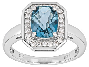 London Blue Topaz With White Moissanite Rhodium Over Sterling Silver Ring 2.62ctw
