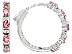 Pink Tourmaline Rhodium Over Sterling Silver Hoop Earrings 1.47ctw