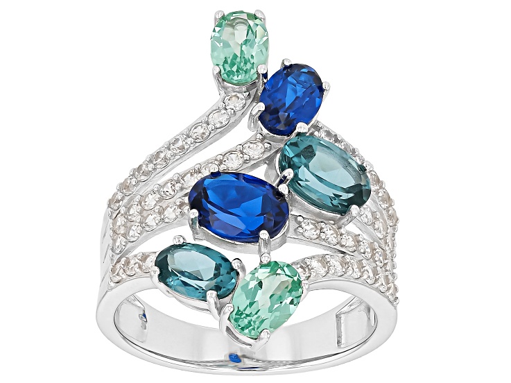 Teal, Green, and Blue Lab Created Spinel Rhodium Over Sterling