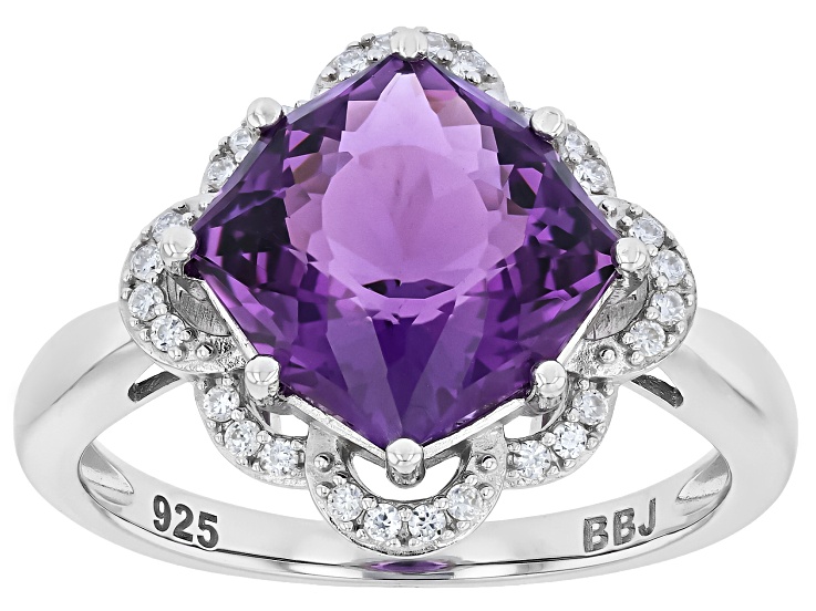 Purple Canela Amethyst Rhodium Over Silver Glitter Mine Cut Ring 3.97ctw