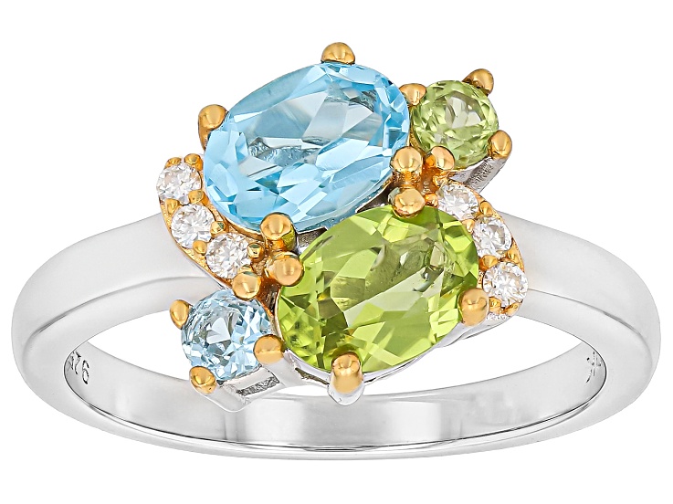 Green Peridot Rhodium and 18K Yellow Gold Over Silver Ring 1.78ctw
