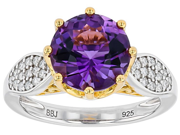 Purple Canela Amethyst Rhodium Over Sterling Silver Swirl Dutch Cut Two-Tone Ring 3.15ctw