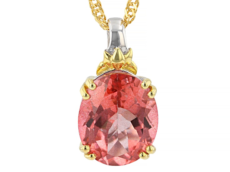 Padparadscha Color Topaz Rhodium & 18K Yellow Gold Over Silver Pendant with Chain 4.96ct