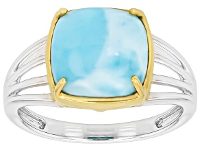 Blue Larimar Rhodium and 18K Yellow Gold Over Sterling Silver Ring