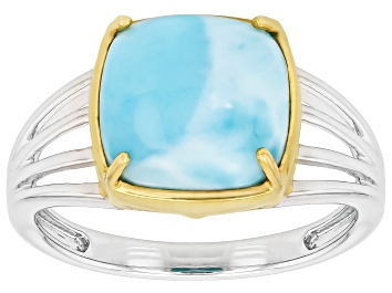 Picture of Blue Larimar Rhodium and 18K Yellow Gold Over Sterling Silver Ring