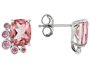 Padparadscha Color Topaz Rhodium Over Sterling Silver Earrings 4.82ctw