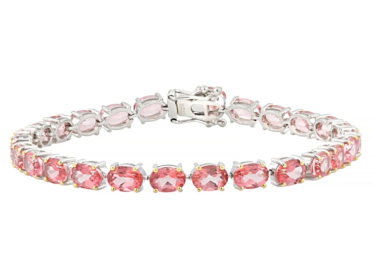 Padparadscha Color Topaz Rhodium and 18K Yellow Gold Over Sterling Silver Bracelet 18.37ctw