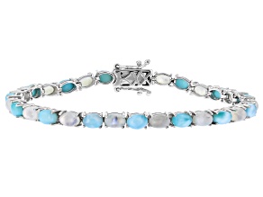 Blue Larimar with Rainbow Moonstone Rhodium Over Sterling Silver Bracelet