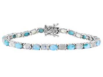 Picture of Blue Larimar with Rainbow Moonstone Rhodium Over Sterling Silver Bracelet