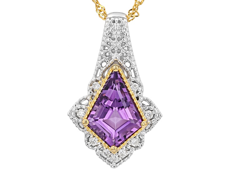 Purple Canela Amethyst Rhodium and 18K Yellow Gold Over Sterling Silver Pendant with Chain 3.54ctw