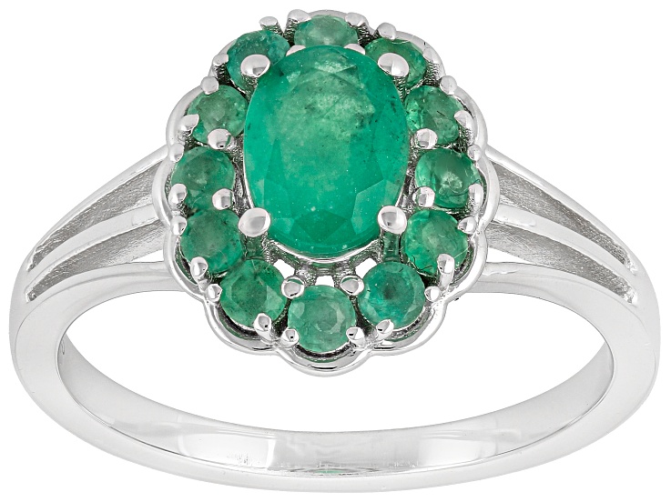 Green Zambian Emerald Rhodium Over Sterling Silver Ring 0.91ctw