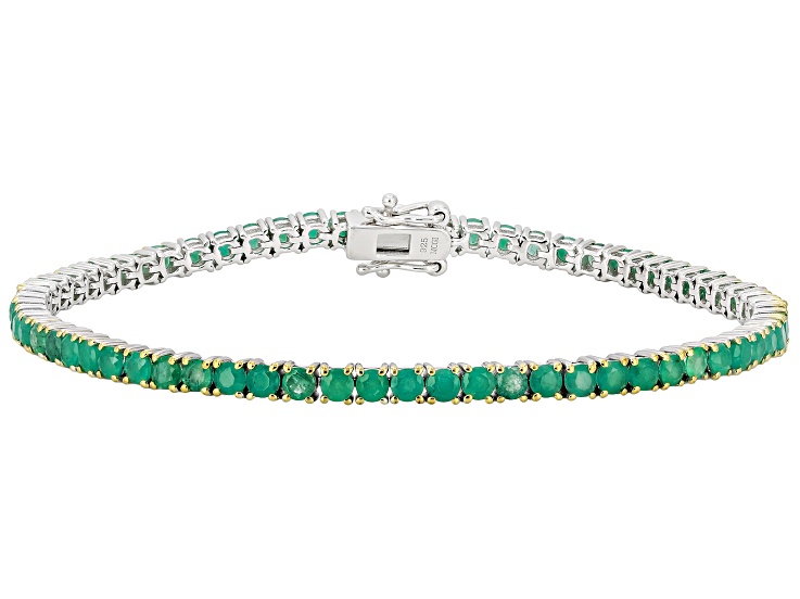 Green Zambian Emerald Rhodium Over Sterling Silver Two- Tone
