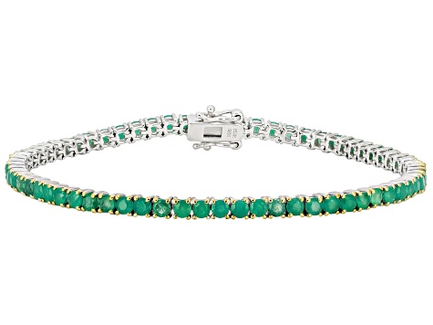Green Zambian Emerald Rhodium Over Sterling Silver Two- Tone