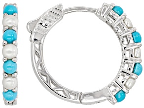 Blue Sleeping Beauty Turquoise Rhodium Over Sterling Silver Hoop Earrings