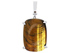 Brown Tiger's Eye Rhodium Over Sterling Silver Solitaire Enhancer Pendant
