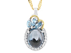London Blue Topaz Rhodium & 18K Yellow Gold Over Silver Pendant With Chain 3.89ctw