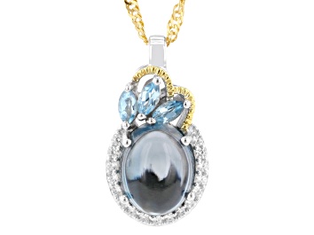 Picture of London Blue Topaz Rhodium & 18K Yellow Gold Over Silver Pendant With Chain 3.89cctw