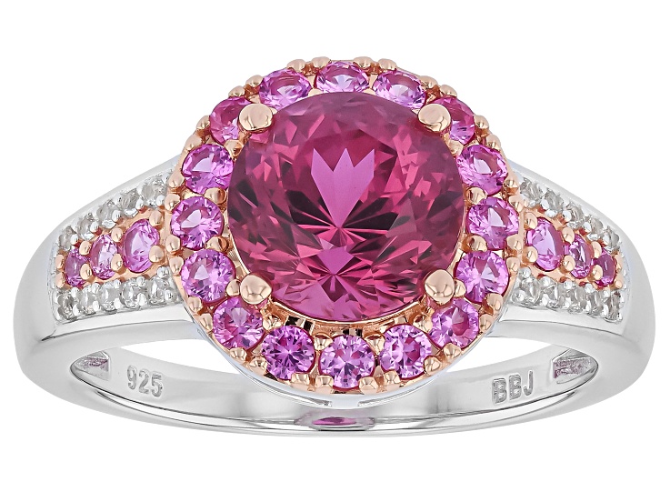 Cranberry Zandrite(R) Rhodium and 18K Rose Gold Over Sterling Silver Ring 2.84ctw