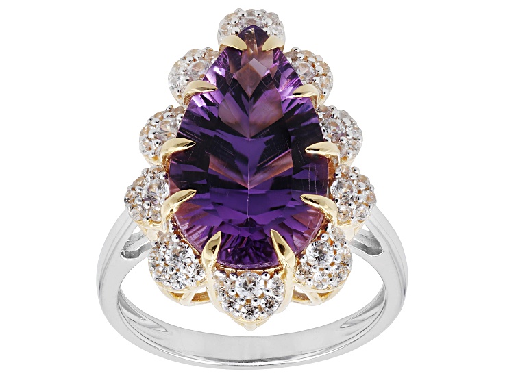 Purple Canela Amethyst Rhodium Over Sterling Silver Two Tone Ring 5.67ctw