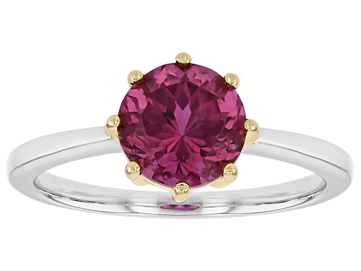 Pink Cranberry Zandrite(R) Rhodium and 18K Yellow Gold Over Sterling Silver Solitaire Ring 2.25ct